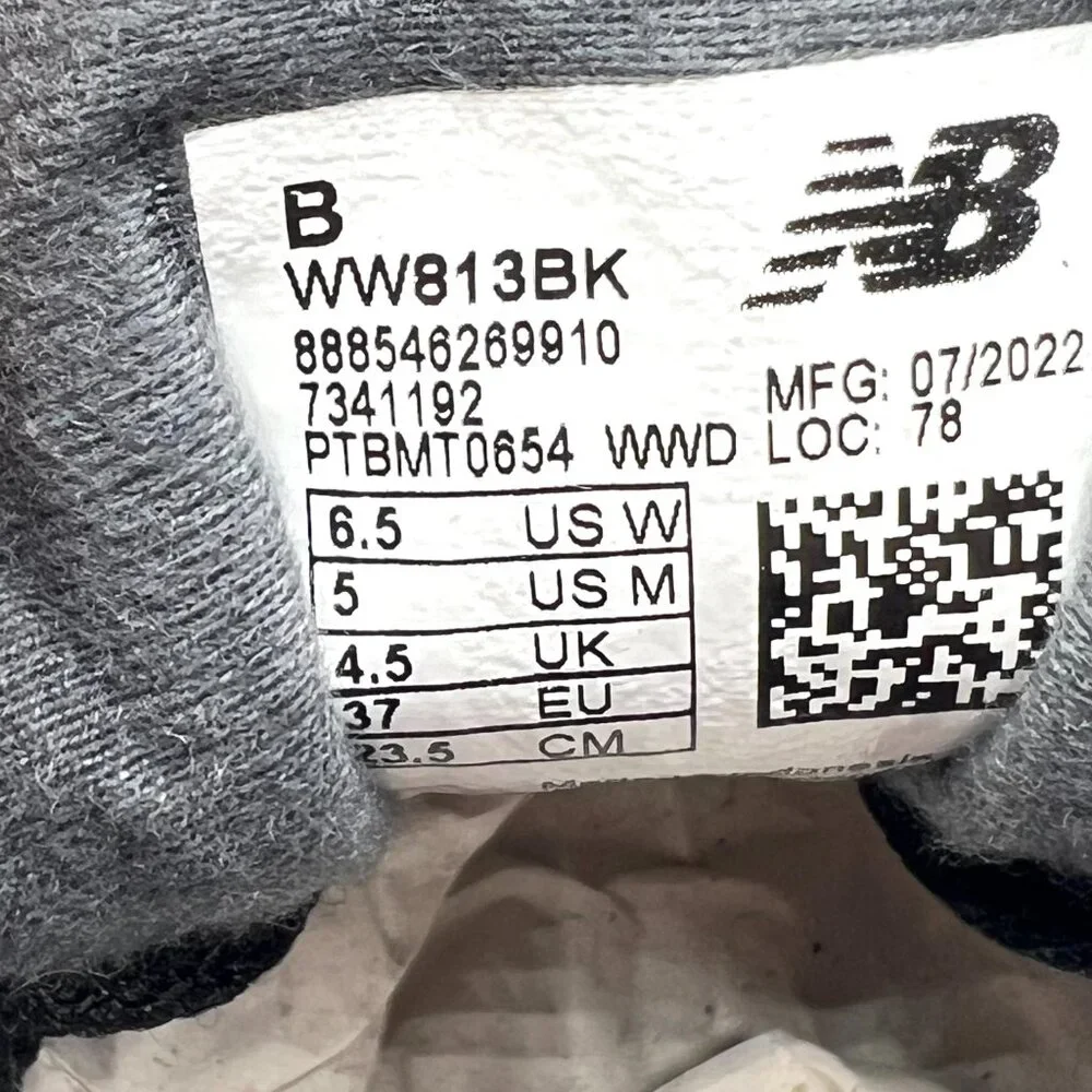 New Balance Womens Size 6.5 Black Leather 813‎ V1 Lace Up Walking Shoes Sneakers